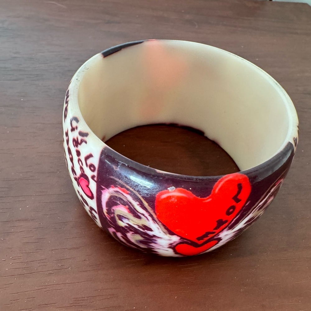 Betsey Johnson Red and Black Heart Bangle Bracelet